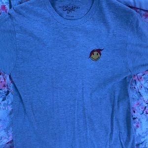 Gray medium shirt with a yellow smiley face on it!